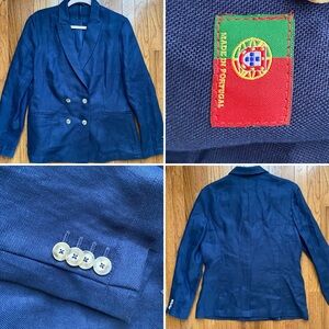 J McLaughlin $398 Ressie Double Breasted Navy Linen Blazer Portugal 10 EUC